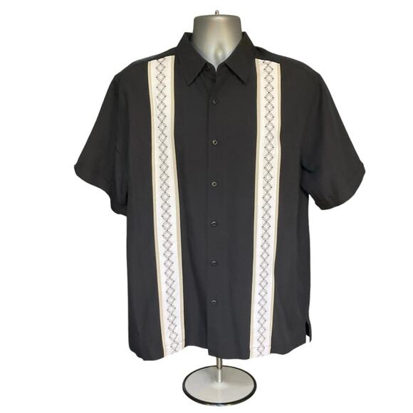 NWT Cubavera Black Embroidered Short Sleeve Casual Button Down Size L - Picture 1 of 10